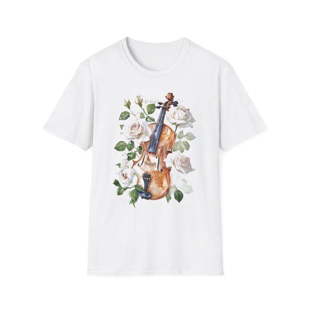 Musical Rose Violin Retro Music Fan Graphic Unisex T-Shirt - Picture 1 of 4